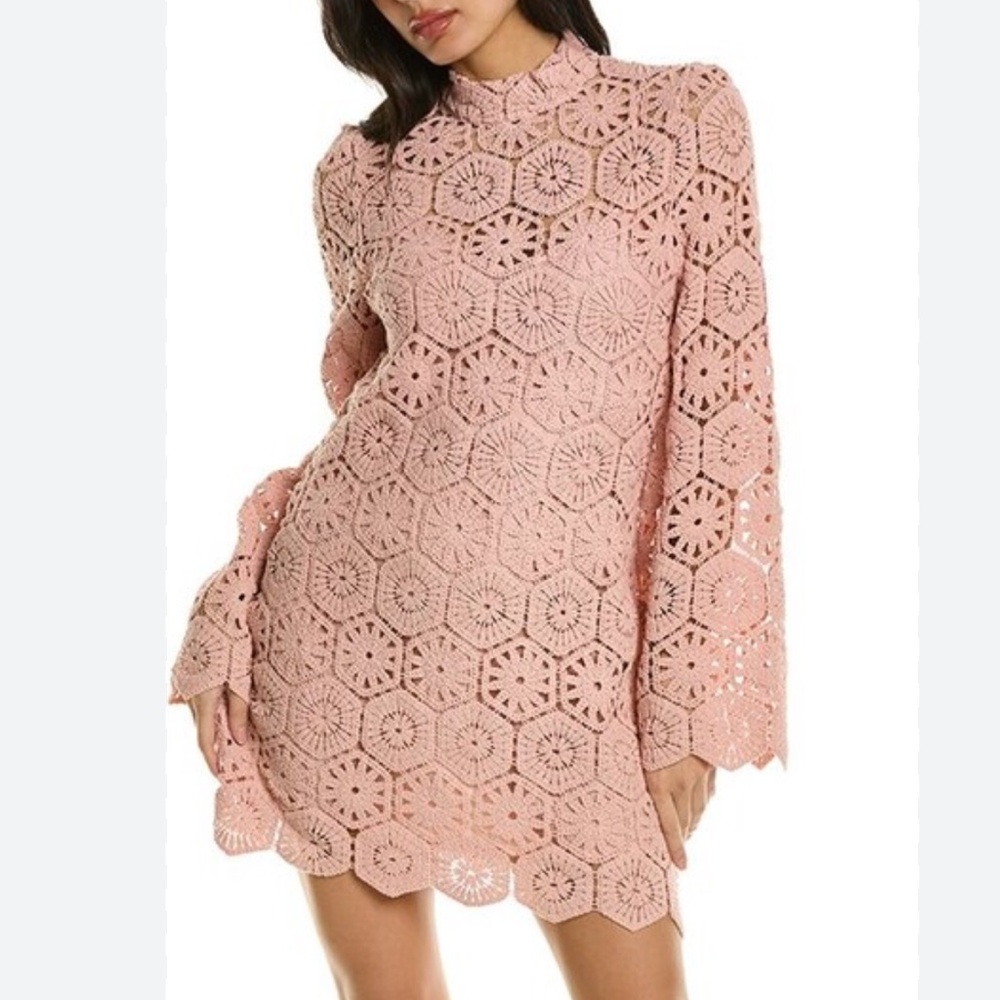 We Are Kindred Viola High Neck Crochet Dress Dusty Rose